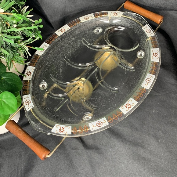 VTG MCM Inland Glass Atomic tree of life serving platter with metal warming tray - Picture 2 of 16